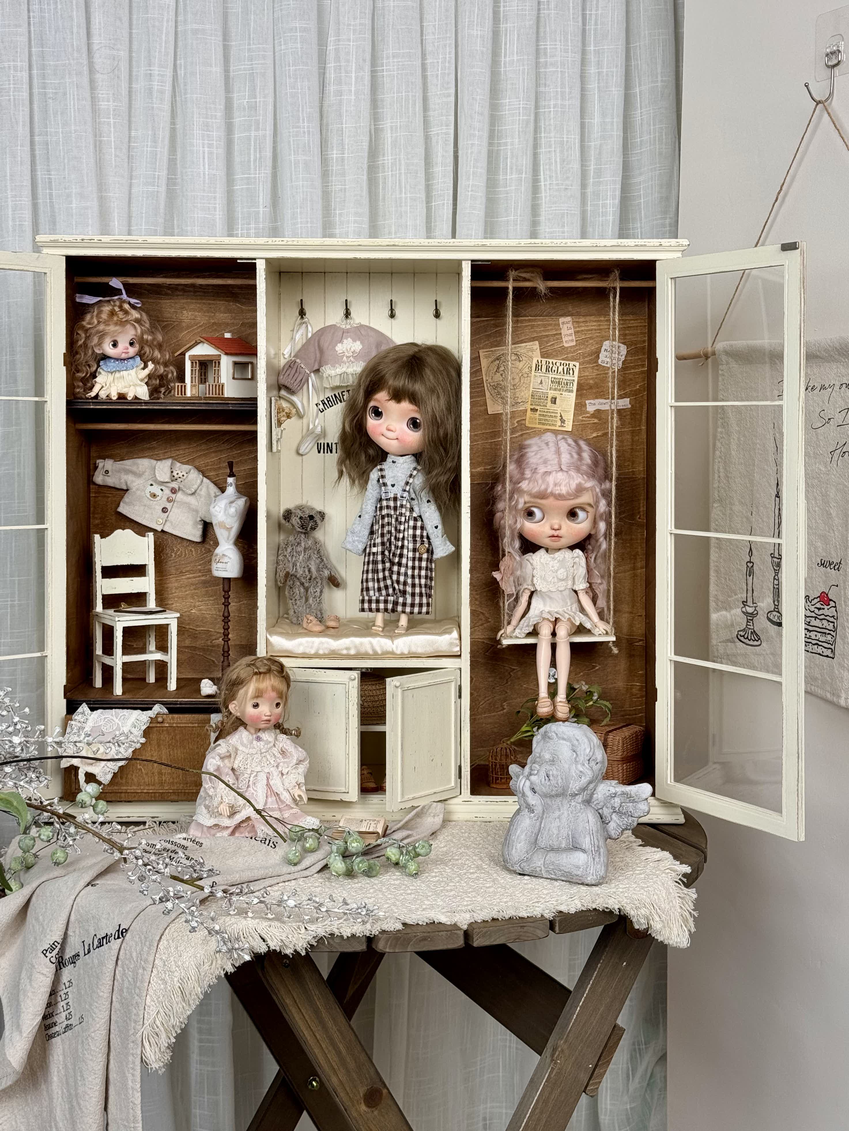 Miniature Dollhouse 1/3 1/4 1/6 Vintage-Style BJD Storage Cabinet DIY