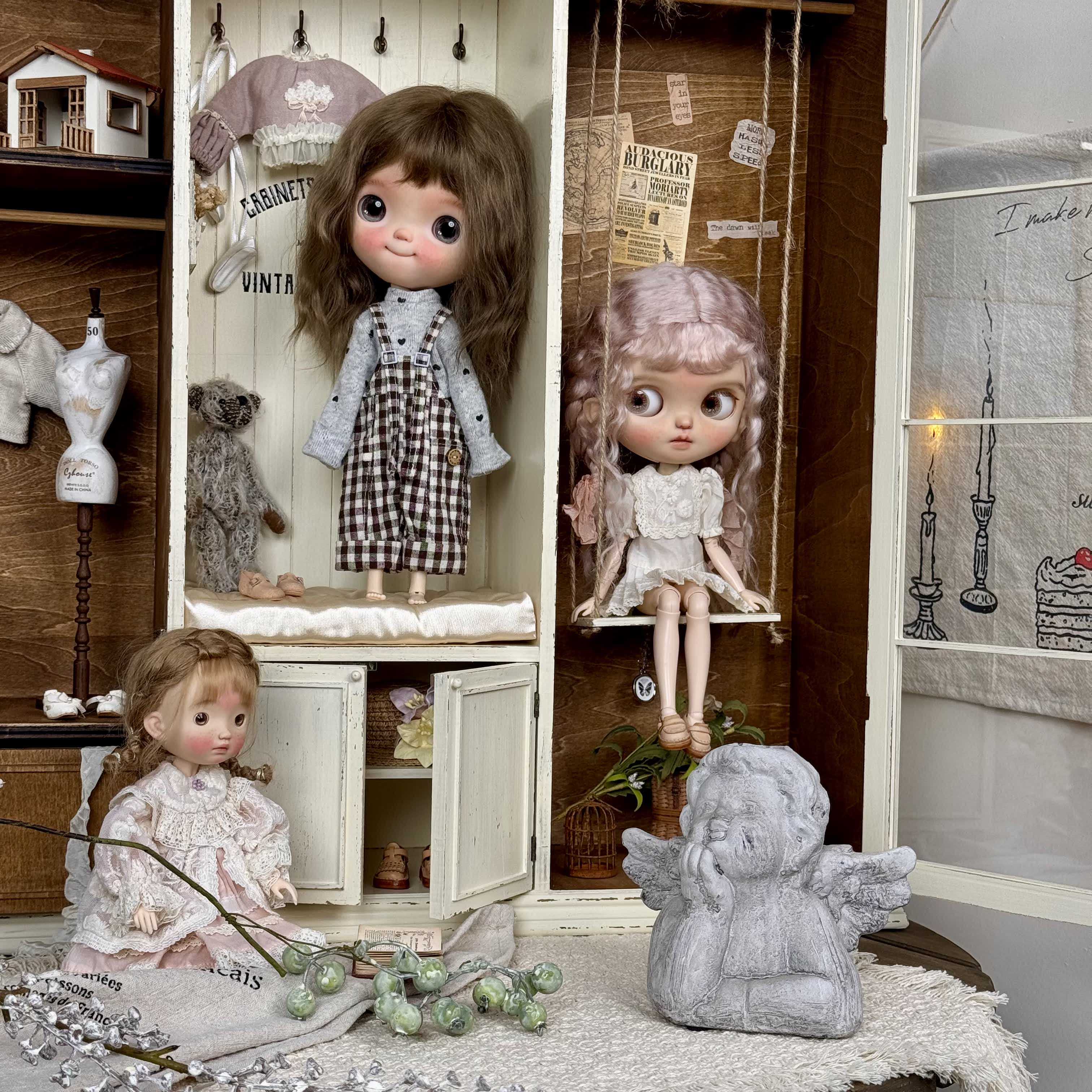 Miniature Dollhouse 1/3 1/4 1/6 Vintage-Style BJD Storage Cabinet DIY