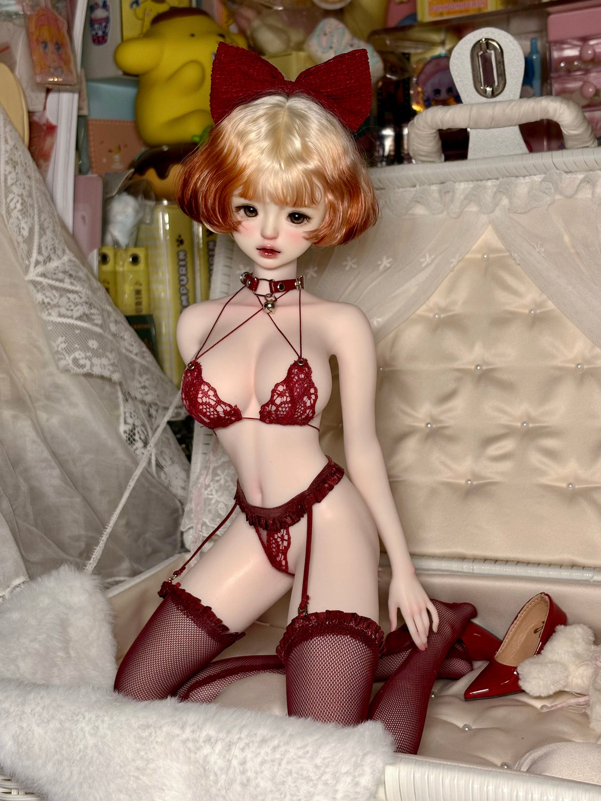 Minimalism 1/4 Burgundy Little Devil Lingerie Set BJD clothing