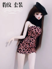 XI 1/6 1/4 1/3 AngelPhilia BJD outfits Leopard Print and Beret Dress Set