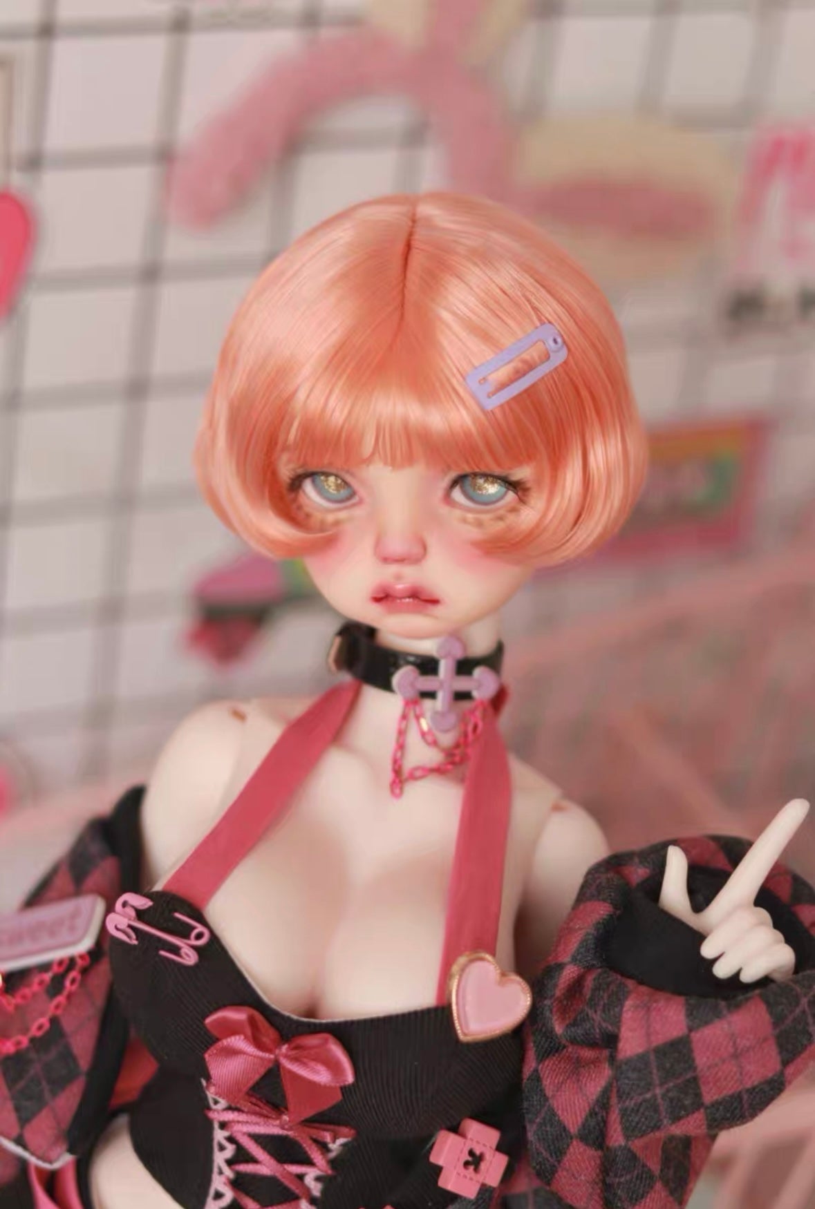 DongYu 1/3 1/4 1/6 Angora Mohair short wig orange