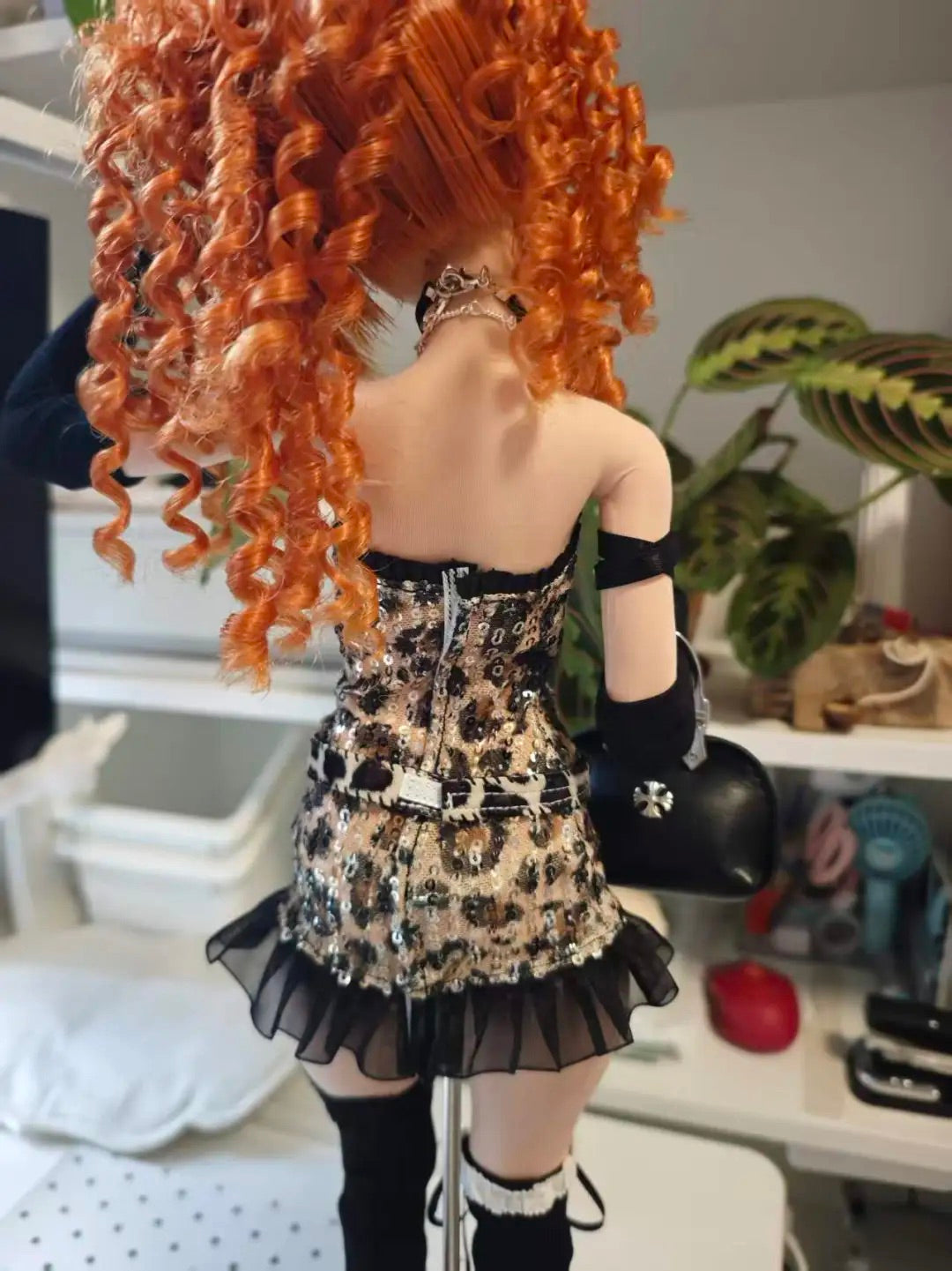 LiYi Studio 1/4 AP H body Leopard print dress with black trim BJD clothing仅代购