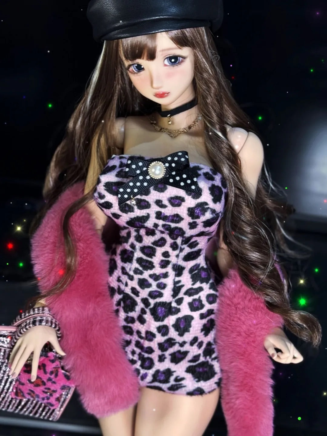XI 1/6 1/4 1/3 AngelPhilia BJD outfits Leopard Print and Beret Dress Set