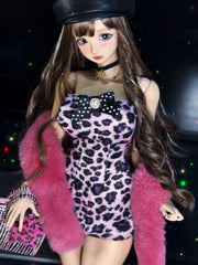 XI 1/6 1/4 1/3 AngelPhilia BJD outfits Leopard Print and Beret Dress Set