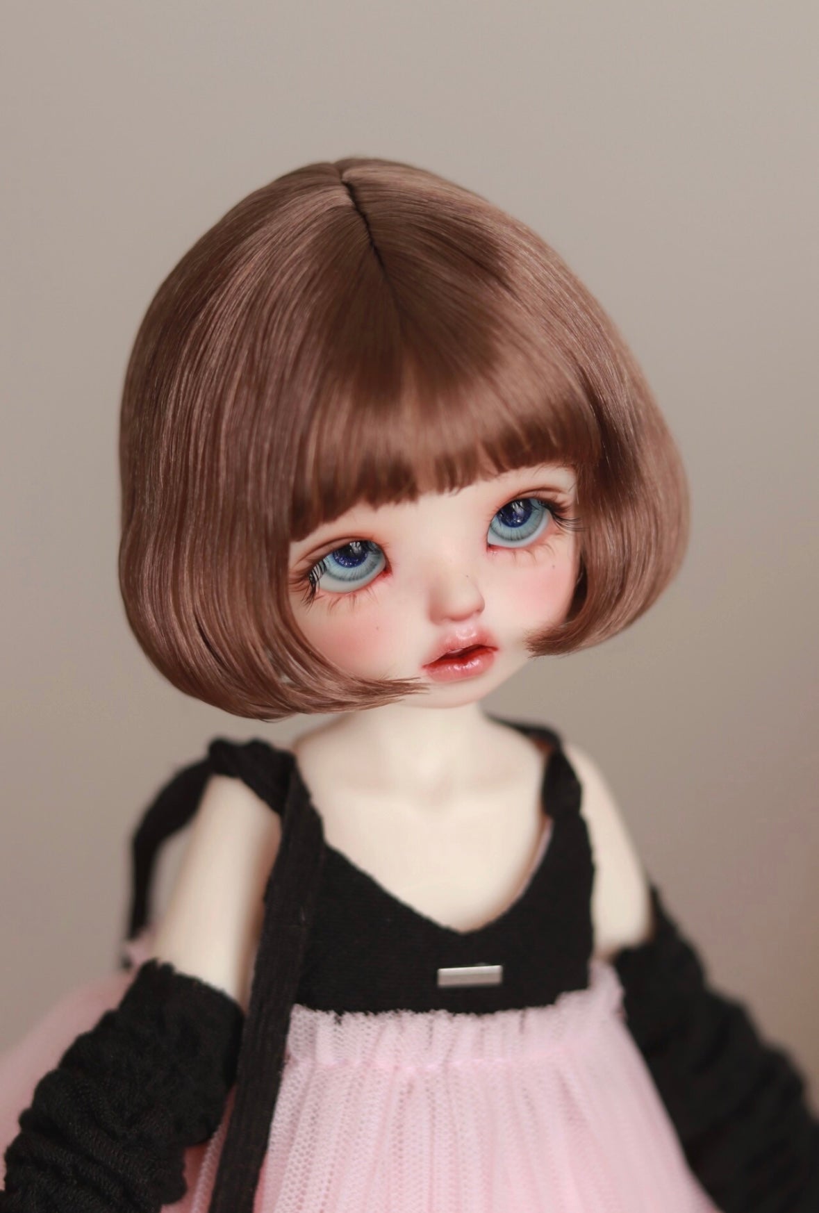DongYu 1/3 1/4 1/6 Angora Mohair short wig brown