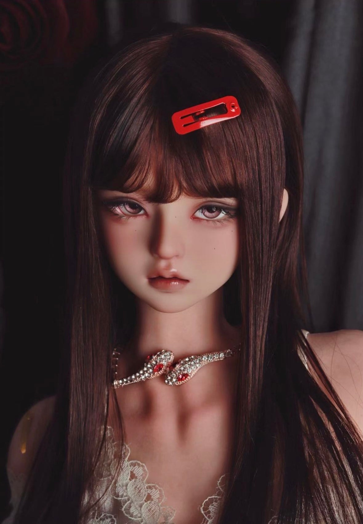 DongYu 1/3 1/4 1/6 Angora Mohair long wig dark brown color