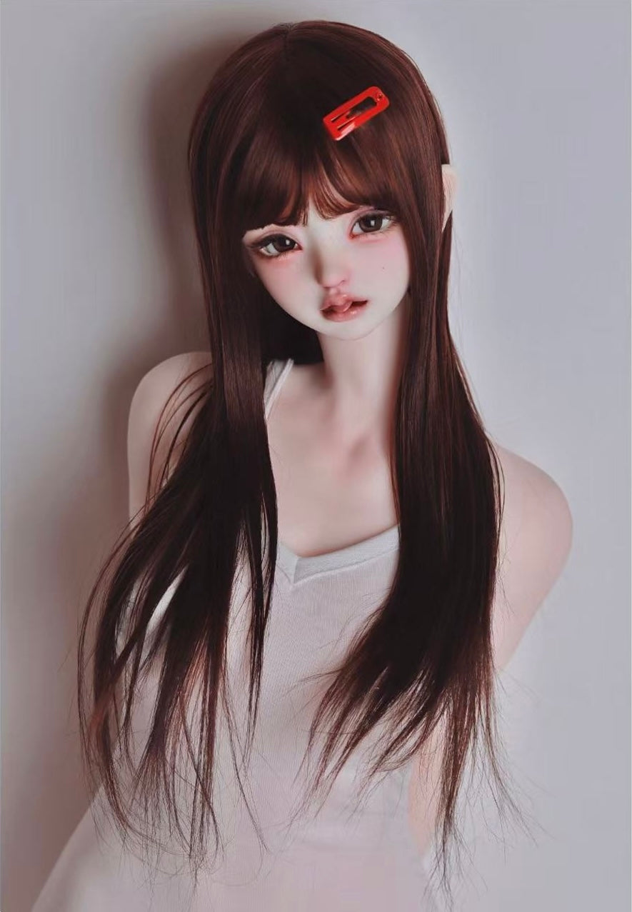 DongYu 1/3 1/4 1/6 Angora Mohair long wig dark brown color