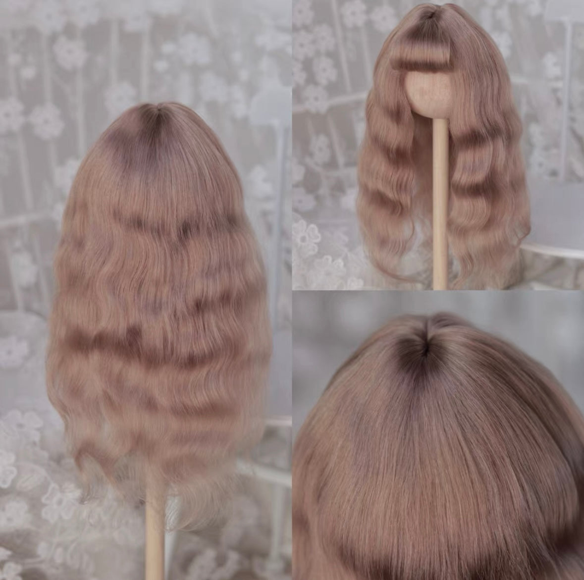 DongYu 1/3 1/4 1/6 Angora Mohair long wig brown color