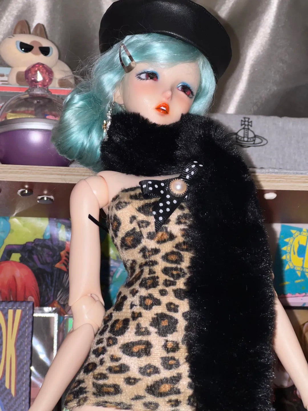 XI 1/6 1/4 1/3 AngelPhilia BJD outfits Leopard Print and Beret Dress Set