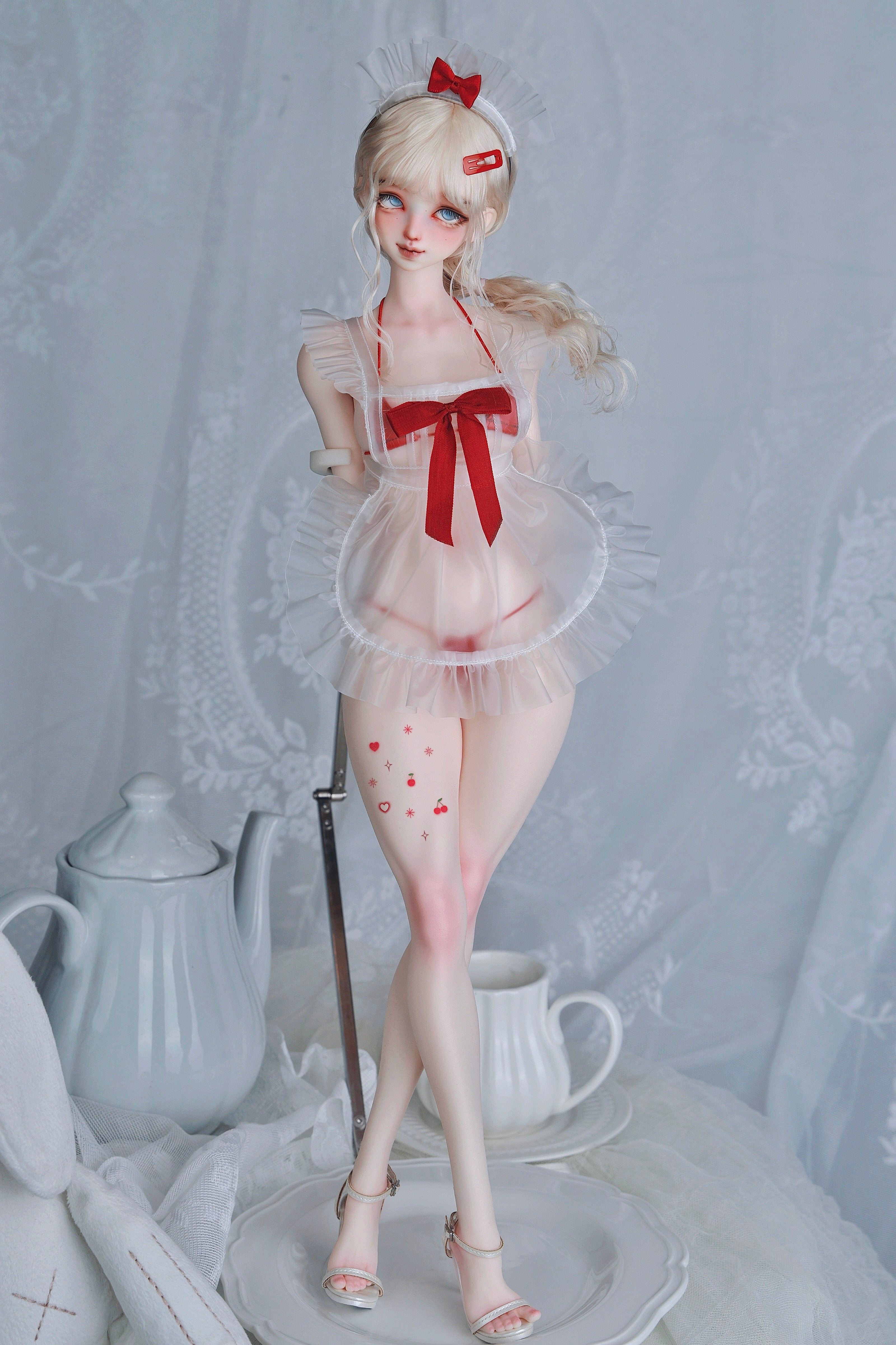 Minimalism 1/4 Frosted translucent maid apron set BJD clothing