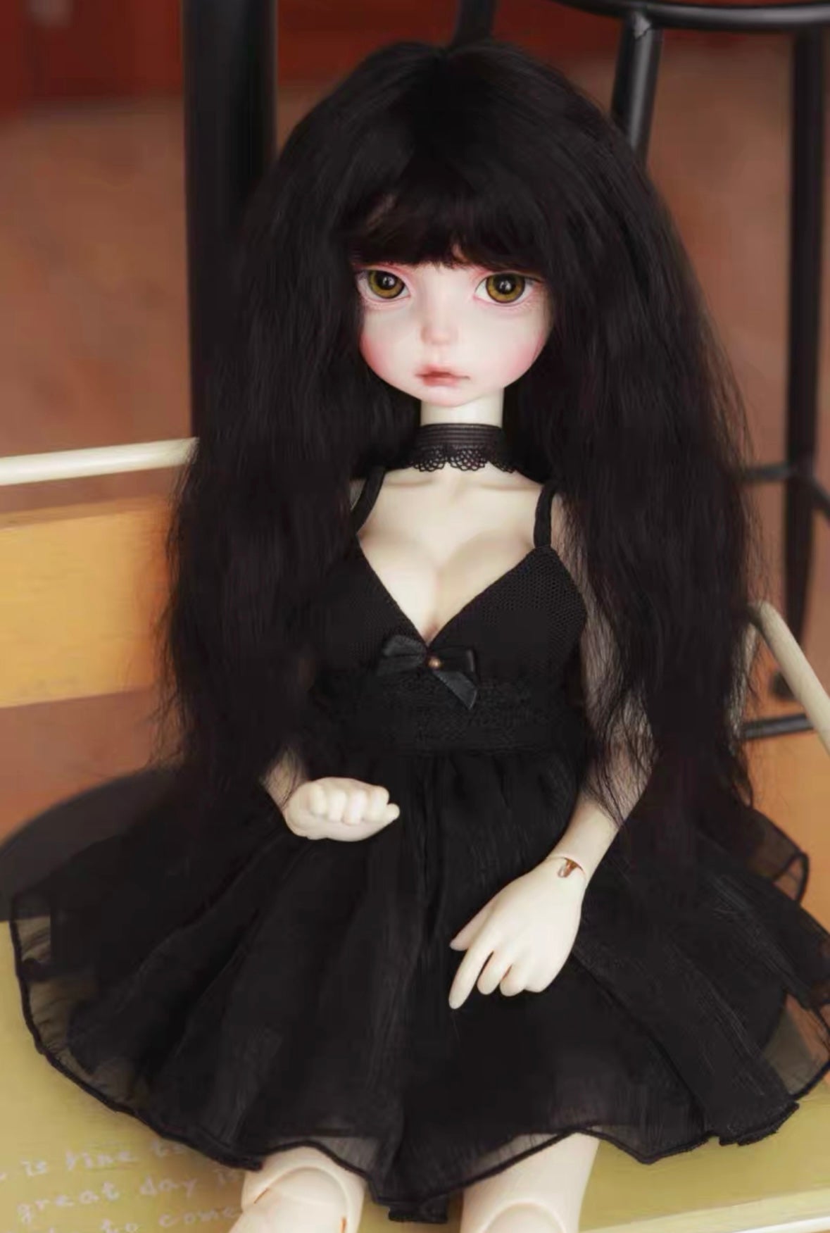 DongYu 1/3 1/4 1/6 Angora Mohair long wig black