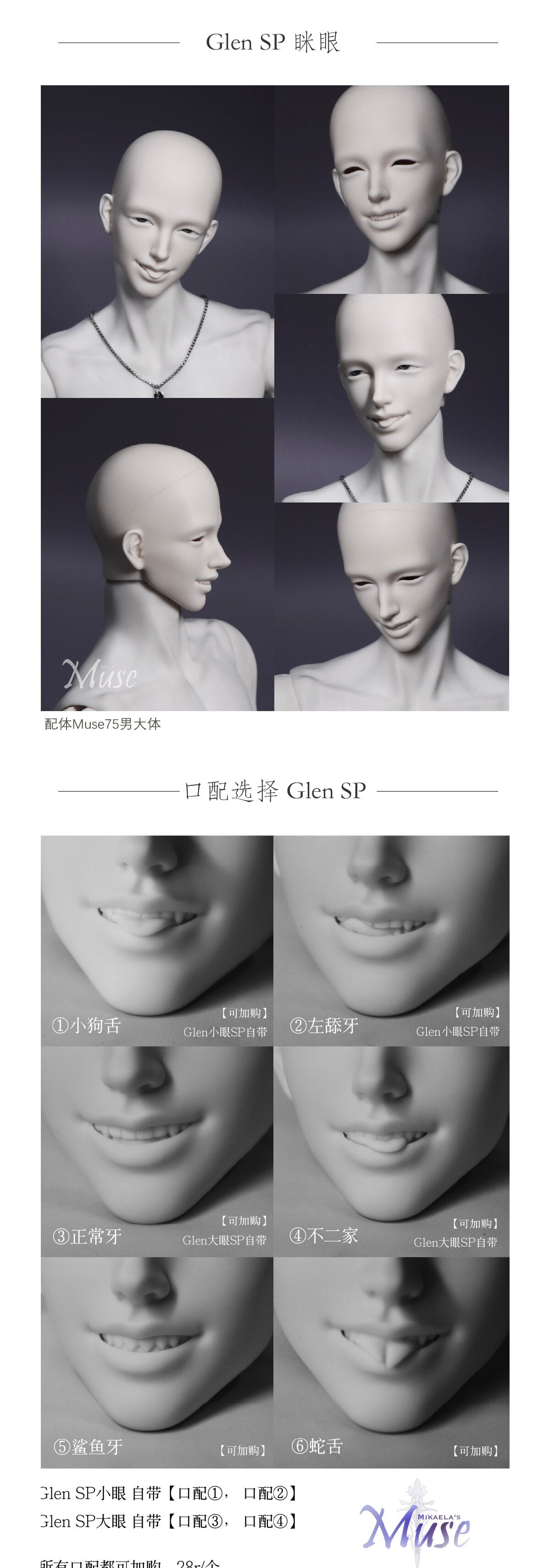 Muse 75cm BJD head Glen SP